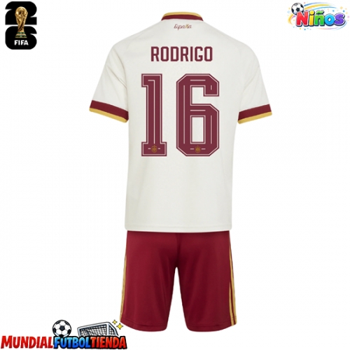 Camiseta España Rodri Hernandez #16 Segunda Equipación Replica Mundial 2026 para niños mangas cortas (+ Pantalones cortos)